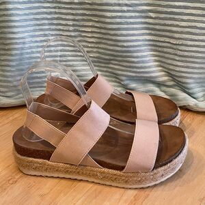 Madden Girl Womens Cybell Slingback Espadrille Sandals Brown Wedge Heels 7M